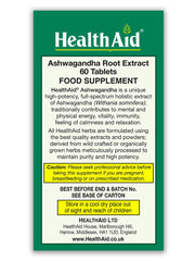 HealthAid Ashwagandha 350 mg packaging box emphasizing standardized withanolide extract.