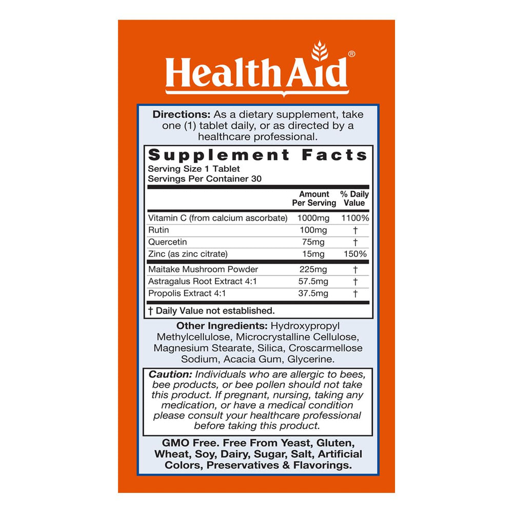 HealthAid Immuprotect tablets close-up showing vitamin C and zinc benefits.