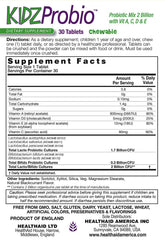 HealthAid KidzProbio chewable tablets close-up highlighting blackcurrant flavor.