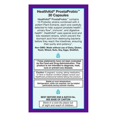 HealthAid ProstaProbio bottle label showing packaging for urinary health.