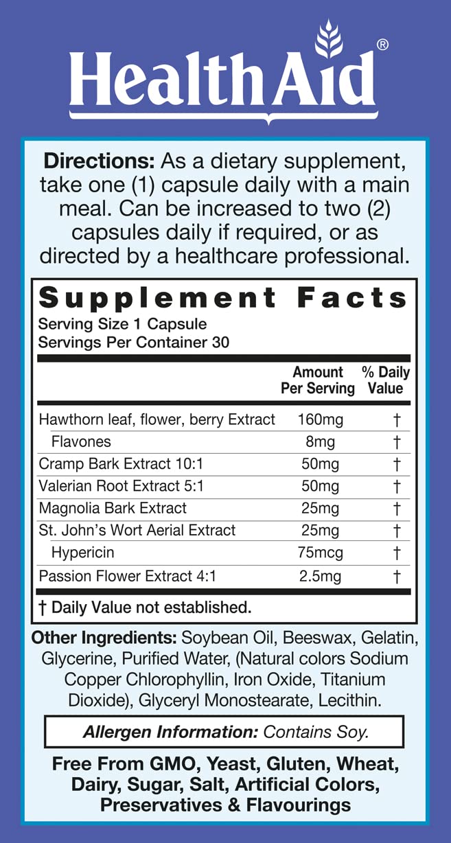HealthAid RelaxEase ingredients Hawthorn and St Johns Wort highlighted