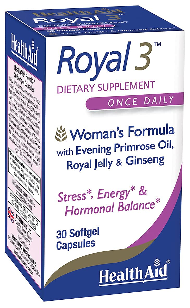 HealthAid Royal 3 bottle and capsules for convenient daily wellness support.