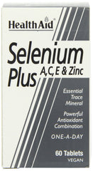 HealthAid Selenium Plus bottle label showing selenium and key vitamins.
