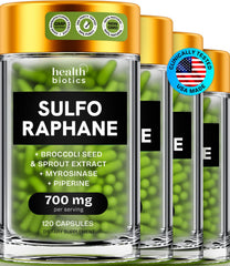Healthbiotics Sulforaphane bottle front view, supports daily detox and mood clarity.