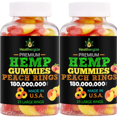 Healthergize 2Pack hemp gummies peach bottle ready for nightly relaxation.