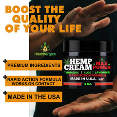 Dispensing Healthergize hemp cream from a pump bottle for easy use.