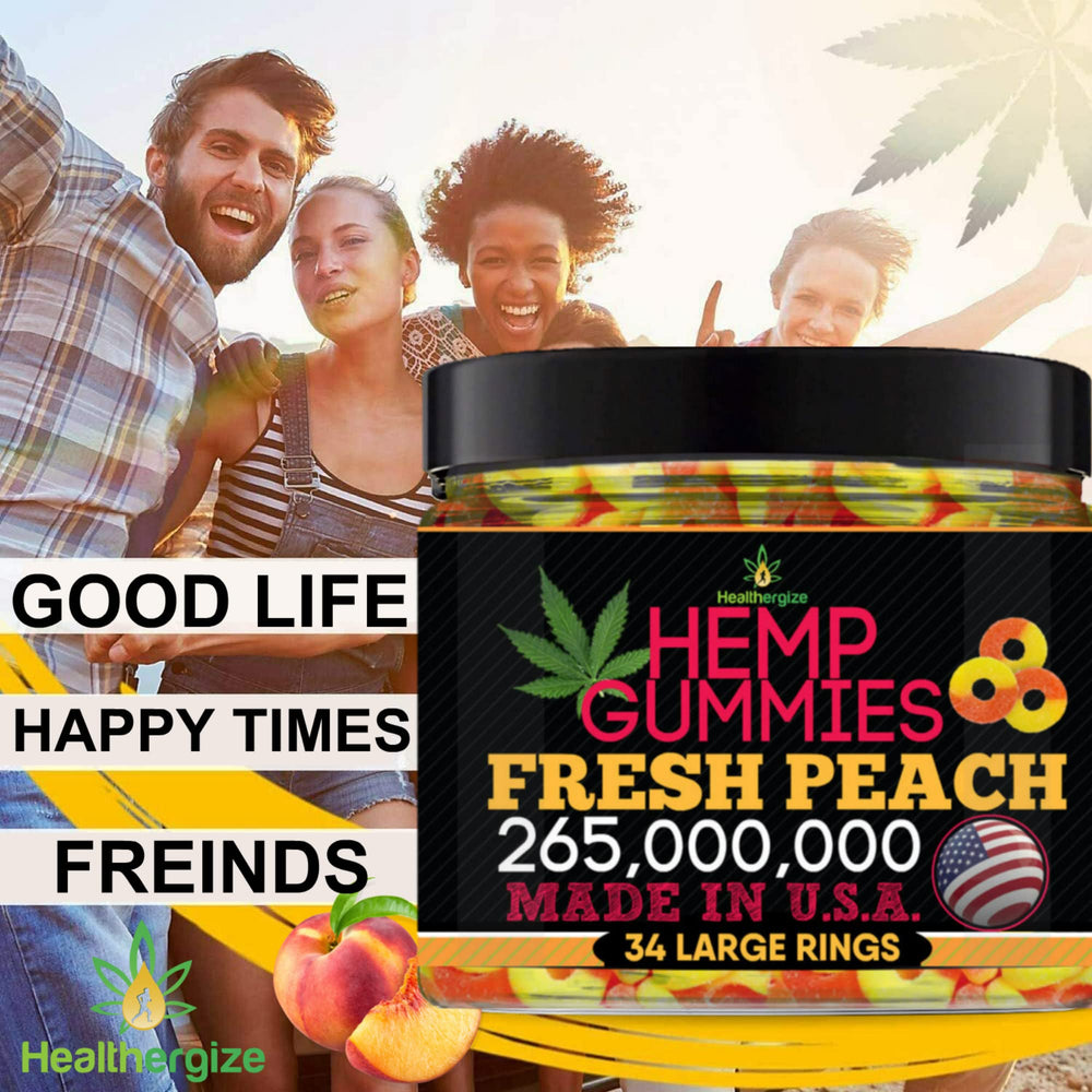Healthergize gummies peach flavor visual with juicy rings.