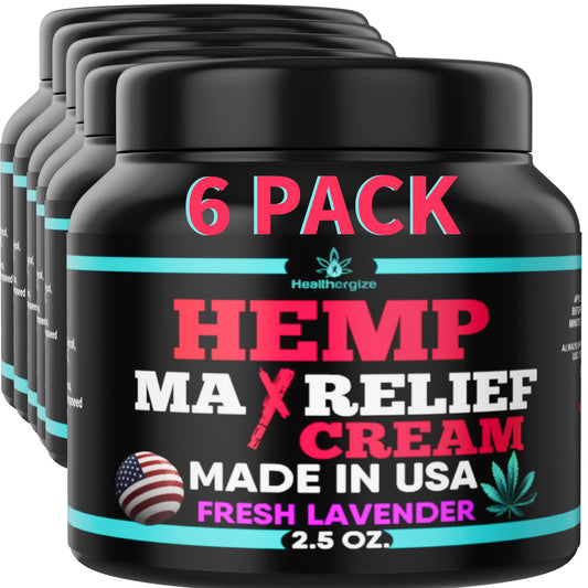 Healthergize Hemp Cream lavender jar showing premium moisturizing texture for dry skin.