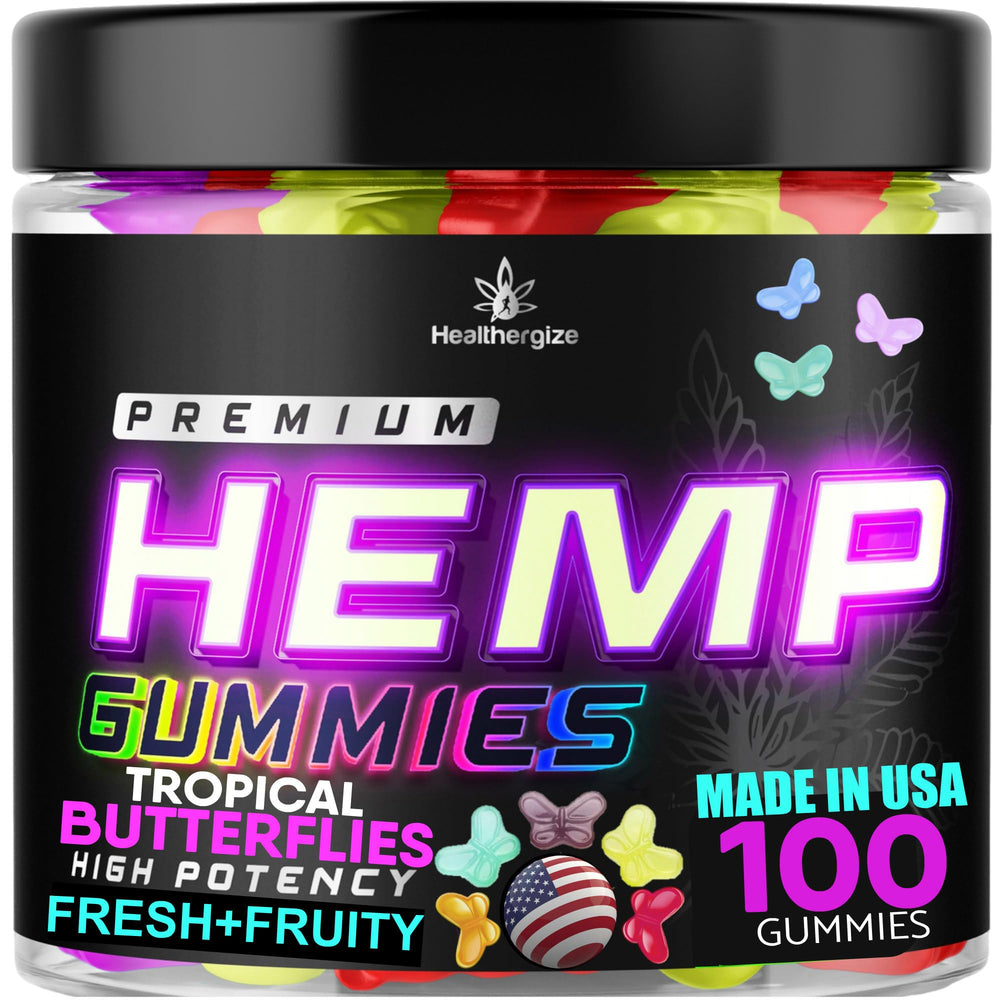 Healthergize Hemp Gummies bottle front for night support and restful evenings.