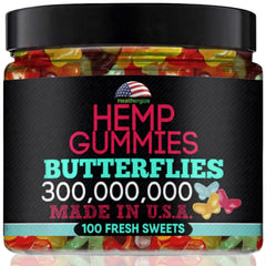 Healthergize hemp gummies butterfly bottle pour: a smooth, fruity bite for daily calm.