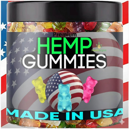 Healthergize hemp gummies calm bottle pour for easy dosing and relaxation