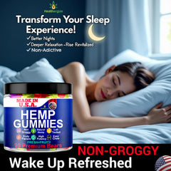Healthergize hemp gummies close-up shows fruity flavors and chewy texture.