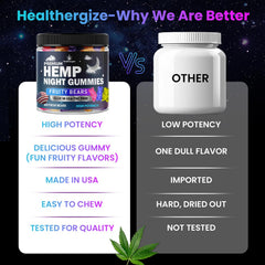 Healthergize hemp gummies label detail emphasizes USA-made quality and natural hemp ingredients.