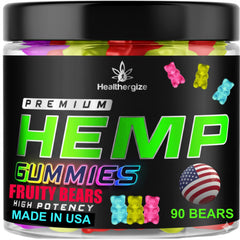 Healthergize hemp gummies pack shot shows a premium, relaxing snack option for daily calm.