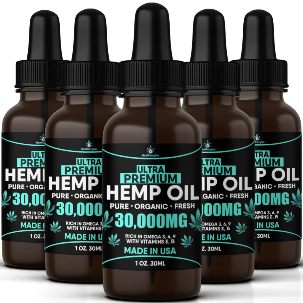 Healthergize hemp oil 5-pack front view for easy daily use.
