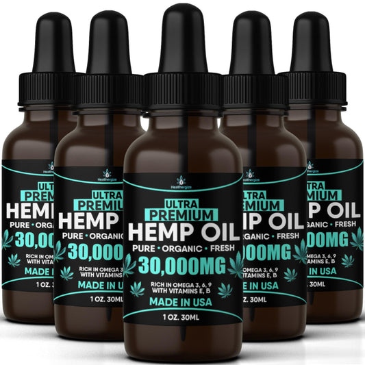 Healthergize hemp oil 5-pack front view for easy daily use.