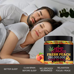 Healthergize peach gummies pour action suggests quick, convenient consumption.