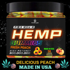 Healthergize peach ring gummies in bag ready for daily use.
