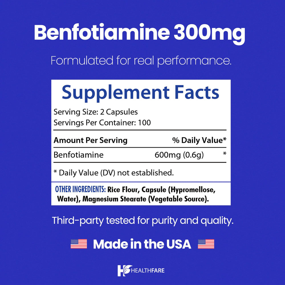 Healthfare Benfotiamine capsules pour shot showing easy intake