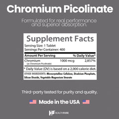 HealthFare Chromium Picolinate 1000mcg pack of two bottles emphasizes value.