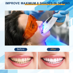 Healthible lamp with remote control showing easy operation during whitening sessions