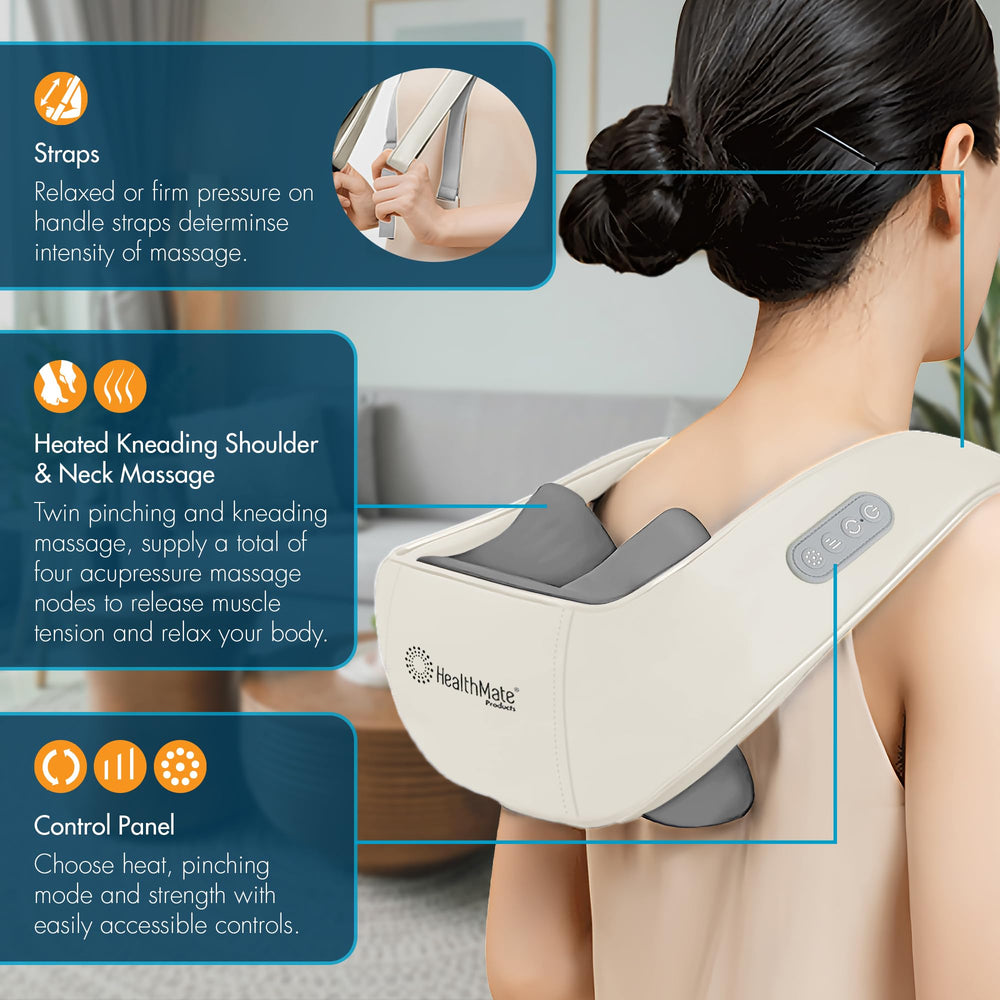 HEALTHMATE IN9532 ergonomic wider massage head fits diverse shoulders.