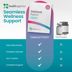 Healthogenics Debloat Patch on skin delivers plant-powered nutrients for gentle daily comfort