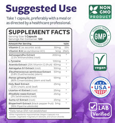 Healths Harmony Adrenal Support capsules with a glass of water beside.