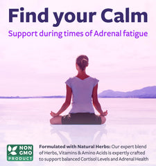 Healths Harmony Adrenal Support label highlights non-GMO and USA manufacturing.