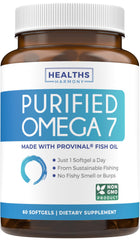 Healths Harmony Omega7 softgels bottle showcasing purified fish oil for daily wellbeing