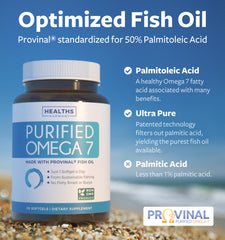 Healths Harmony purified Omega 7 oil pour highlights purity and potency.
