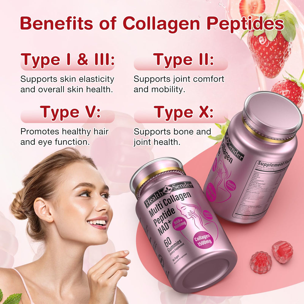 HealthSender Collagen Gummies strawberry flavor close-up, sugar-free delight