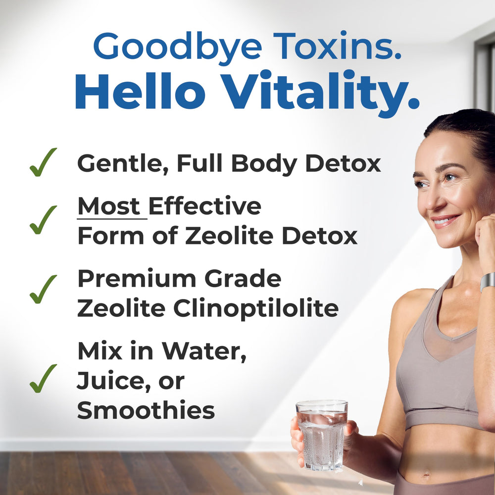 Healthy by Nature Zeolite powder dissolving in water for gentle mixing.