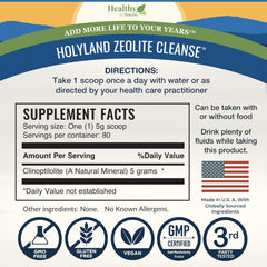 Healthy by Nature Zeolite bottle next to glass, suggesting daily use routine.