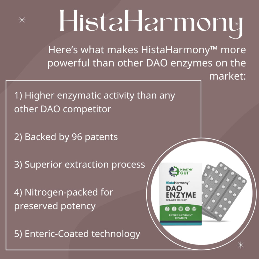 Healthy Gut HistaHarmony gluten-free label for sensitive diets.