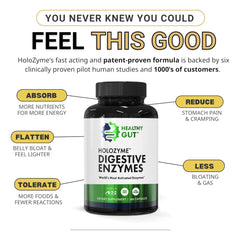 Healthy Gut HoloZyme packaging on display reinforces USA-made quality.