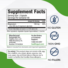 Healthy Gut Magnesium-HP capsules closeup, 180 mg glycinate for gentle absorption.