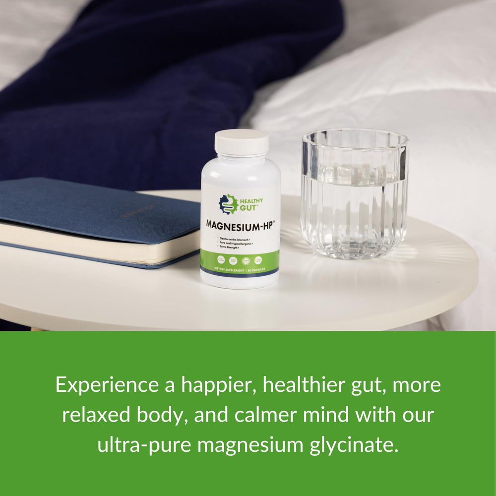Healthy Gut Magnesium-HP dosage scene, clear serving size information.