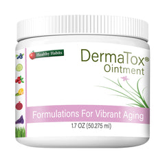 Healthy Habits DermaTox ointment jar shows nourishing skin feel