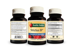Healthy Habits StrictionBP bottle with dosage pills for morning and evening routine.