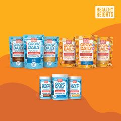 Healthy Heights Grow Daily packaging on shelf, easy to grab for busy mornings.