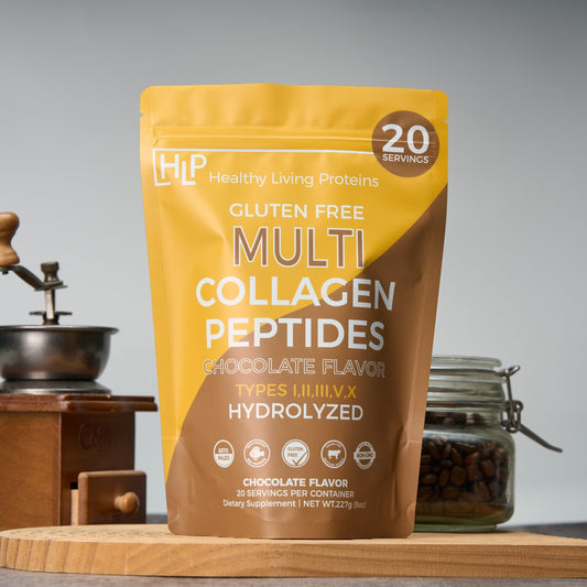 Healthy Living Proteins multi collagen chocolate bottle ready for daily supplementation
