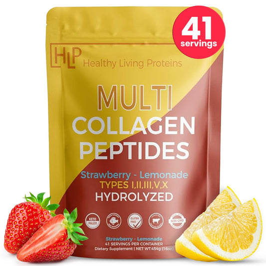 Healthy Living Proteins Multi Collagen powder tub front for skin, hair and nails support