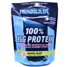 Healthy 'N Fit 100% Egg Protein Banana Blast shake glass ideal post-workout protein boost.