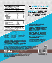 Healthy 'N Fit egg protein chocolate bottle label highlights zero lactose and sugar.