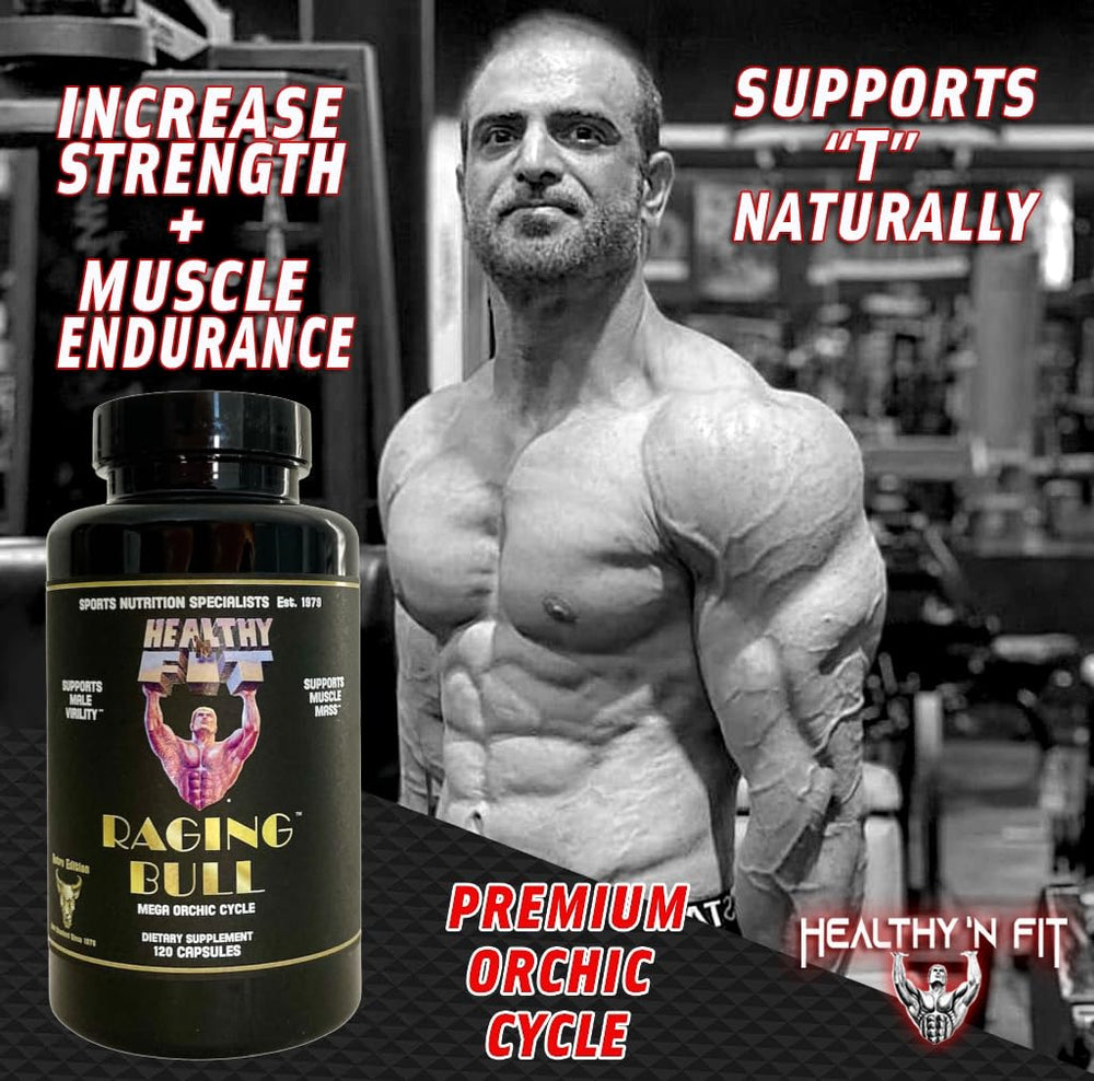 Healthy 'N Fit Raging Bull Mega Orchic ingredients include protein vitamins and minerals