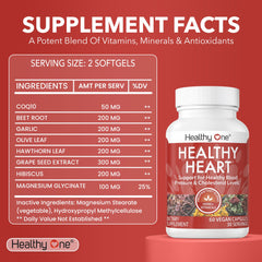 Healthy One CoQ10 capsules close-up highlight circulatory support potential.