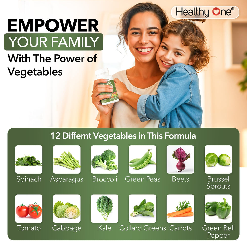 Healthy One Fruits & Veggies daily capsule use shows convenient, on-the-go nutrition.
