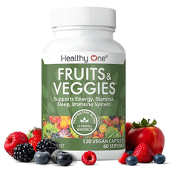 Healthy One Fruits & Veggies formula bottle promotes daily wellness with a premium blend.