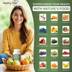Healthy One Fruits & Veggies label scene emphasizes non-GMO and allergen-friendly traits.